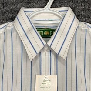 AM PM Men's Striped‎ Cotton Blend Button Down Long Sleeve Shirt Medium 15-15.5
